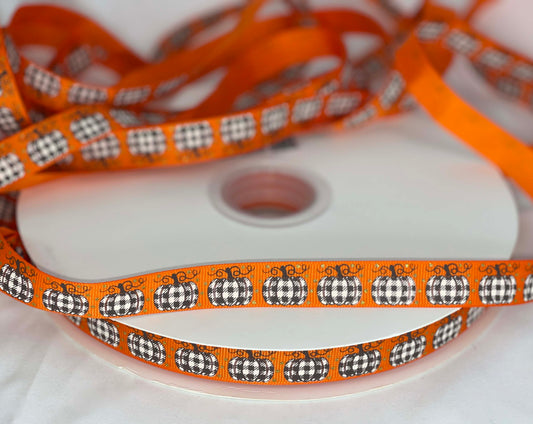 5 yards 5/8" Plaid Pumpkins